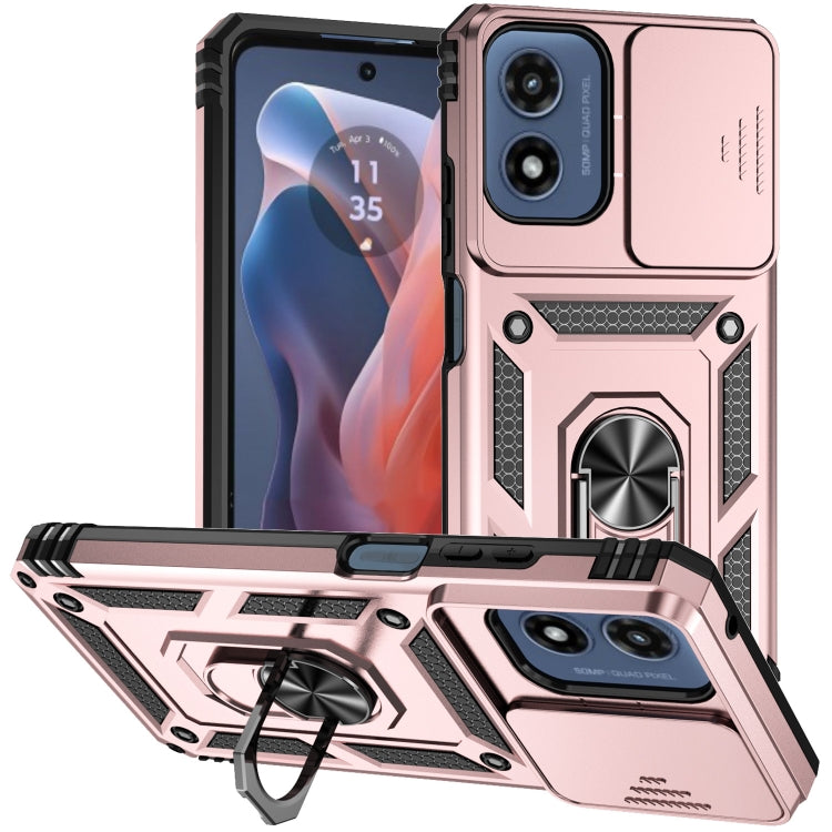 For Motorola Moto G Play 5G 2024 Sliding Camshield Holder Phone Case(Rose Gold)