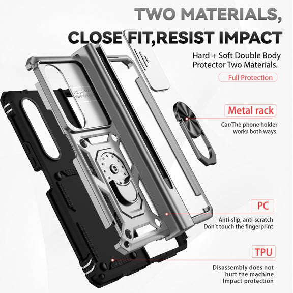 For Samsung Galaxy Z Fold4 Sliding Camshield Holder Phone Case(Silver)