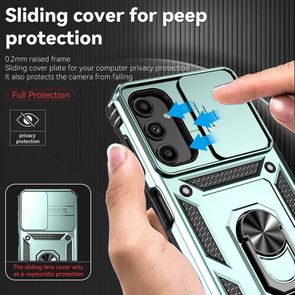 For Samsung Galaxy A24 Sliding Camshield Holder Phone Case(Dark Green)
