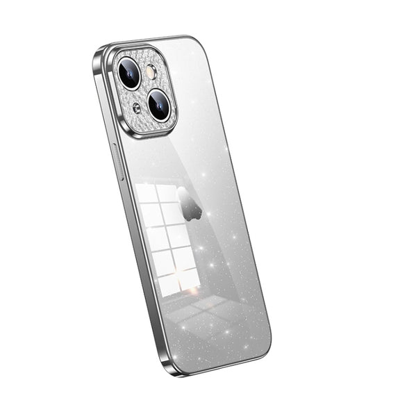 For iPhone 15 Plus SULADA Electroplated Transparent Glittery TPU Phone Case(Silver)
