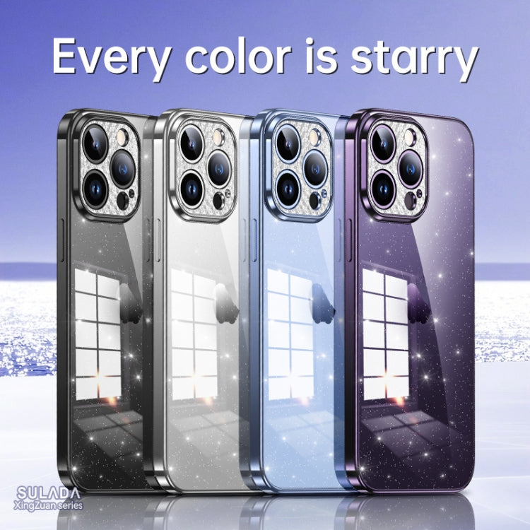 For iPhone 15 Plus SULADA Electroplated Transparent Glittery TPU Phone Case(Silver)