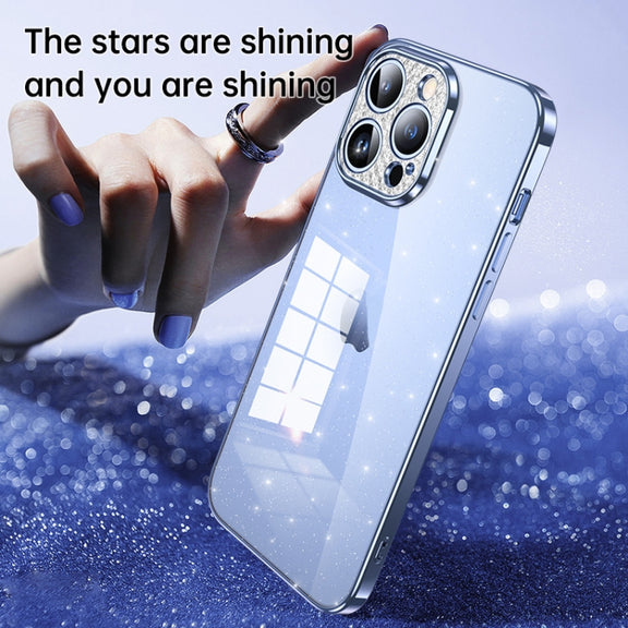 For iPhone 15 Plus SULADA Electroplated Transparent Glittery TPU Phone Case(Silver)