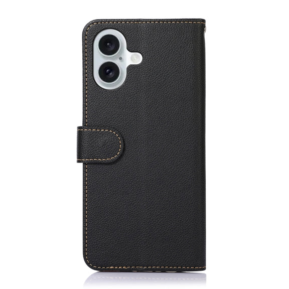 For iPhone 16 Plus KHAZNEH Litchi Texture Leather RFID Phone Case(Black)