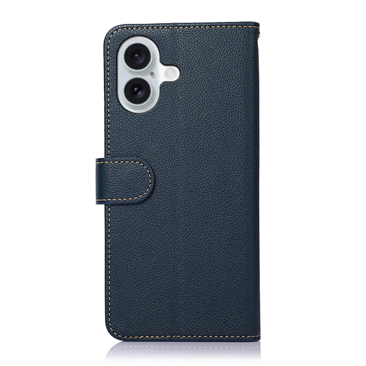 For iPhone 16 KHAZNEH Litchi Texture Leather RFID Phone Case(Blue)