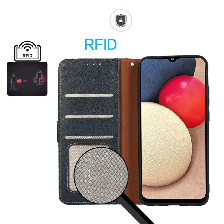 For iPhone 16 KHAZNEH Litchi Texture Leather RFID Phone Case(Blue)