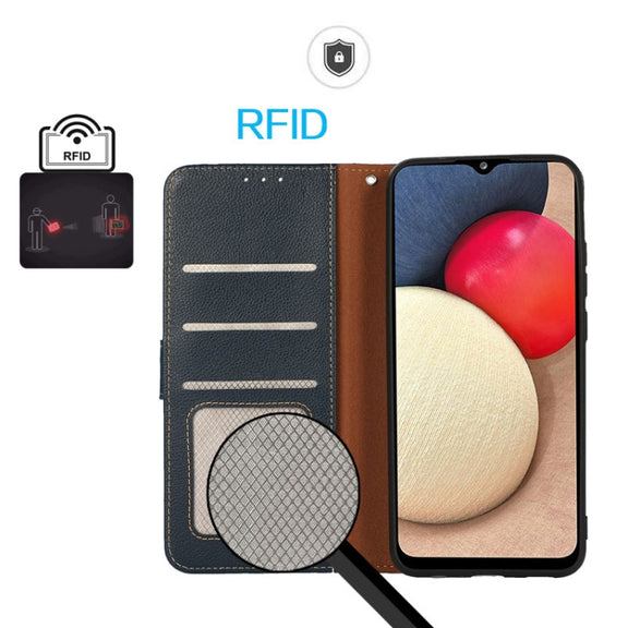 For iPhone 16 KHAZNEH Litchi Texture Leather RFID Phone Case(Blue)