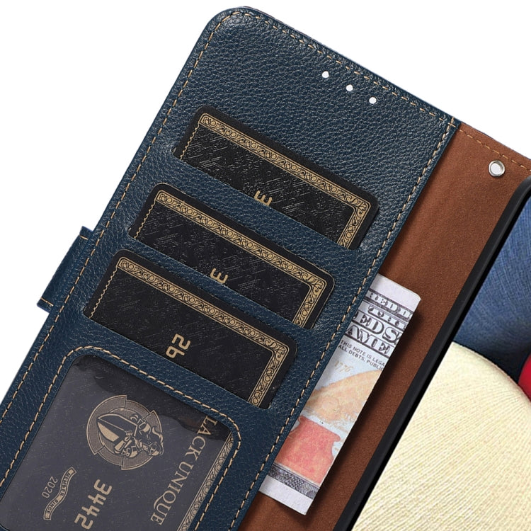 For iPhone 16 KHAZNEH Litchi Texture Leather RFID Phone Case(Blue)
