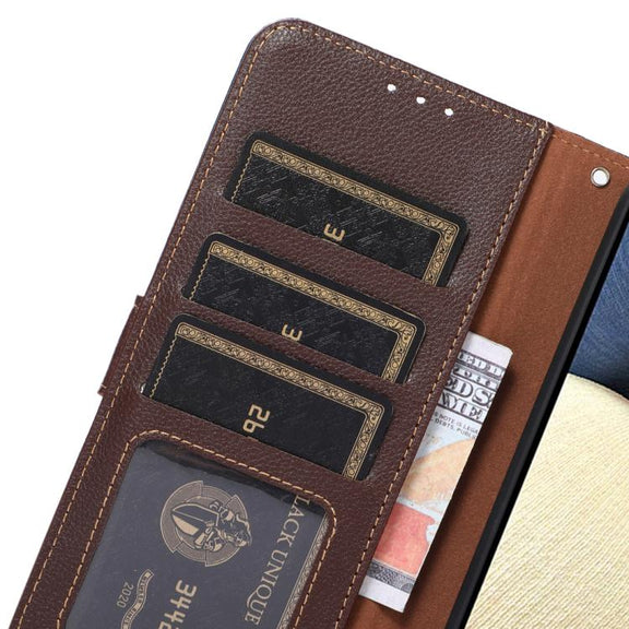 For iPhone 17 KHAZNEH Litchi Texture Leather RFID Phone Case(Brown)