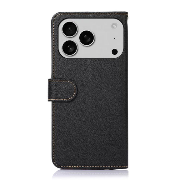 For iPhone 17 Pro KHAZNEH Litchi Texture Leather RFID Phone Case(Black)