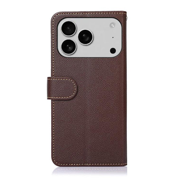 For iPhone 17 Pro KHAZNEH Litchi Texture Leather RFID Phone Case(Brown)