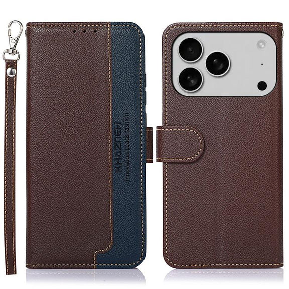 For iPhone 17 Pro KHAZNEH Litchi Texture Leather RFID Phone Case(Brown)