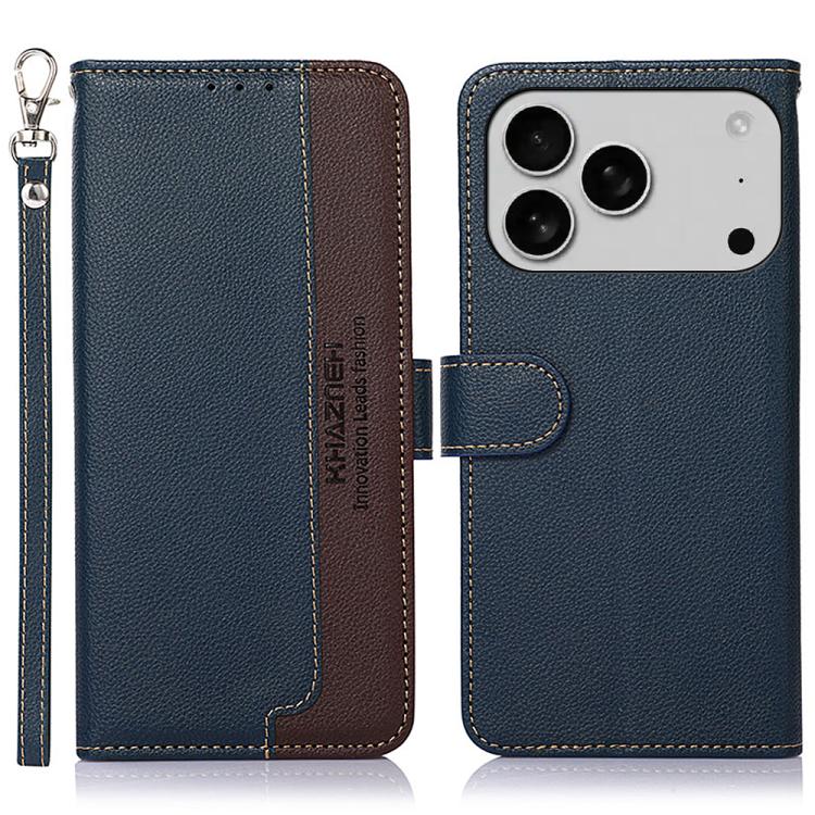 For iPhone 17 Pro Max KHAZNEH Litchi Texture Leather RFID Phone Case(Blue)