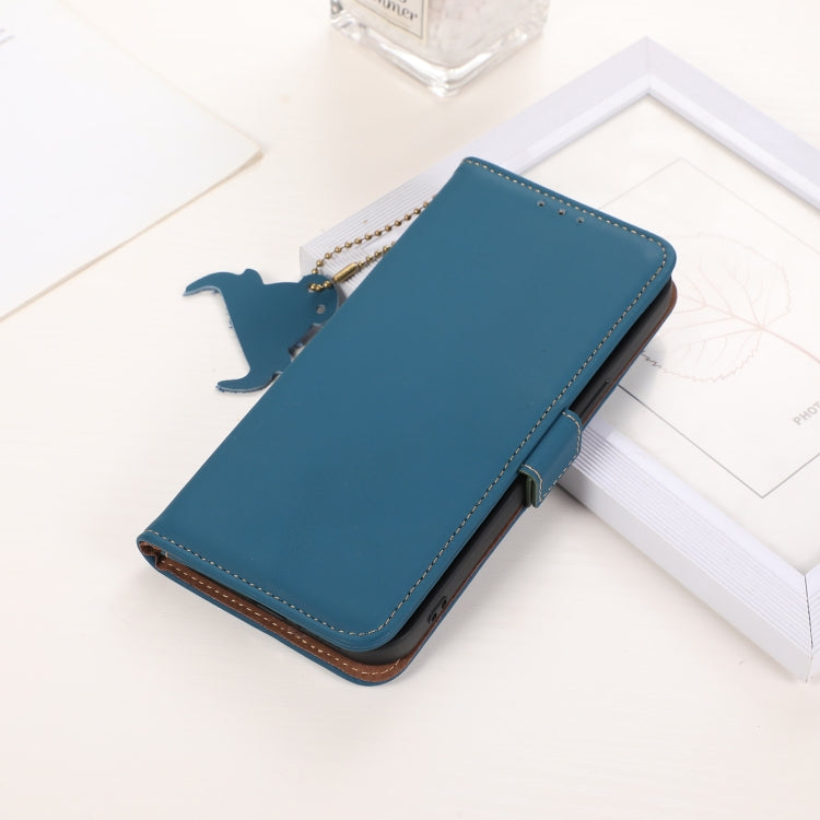 For iPhone 16 Pro Max Genuine Leather Magnetic RFID Leather Phone Case(Blue)