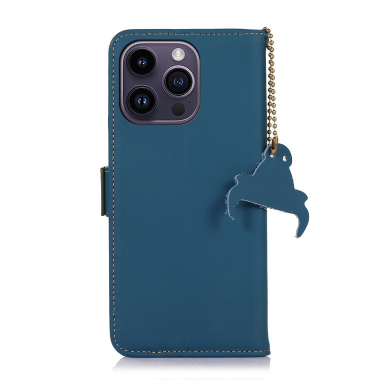 For iPhone 16 Pro Max Genuine Leather Magnetic RFID Leather Phone Case(Blue)