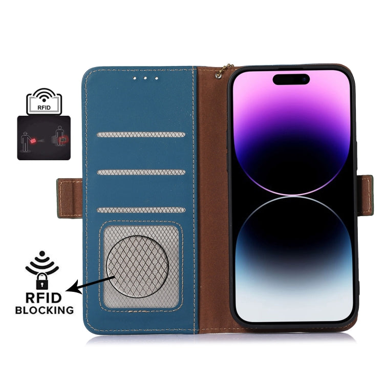 For iPhone 16 Pro Max Genuine Leather Magnetic RFID Leather Phone Case(Blue)