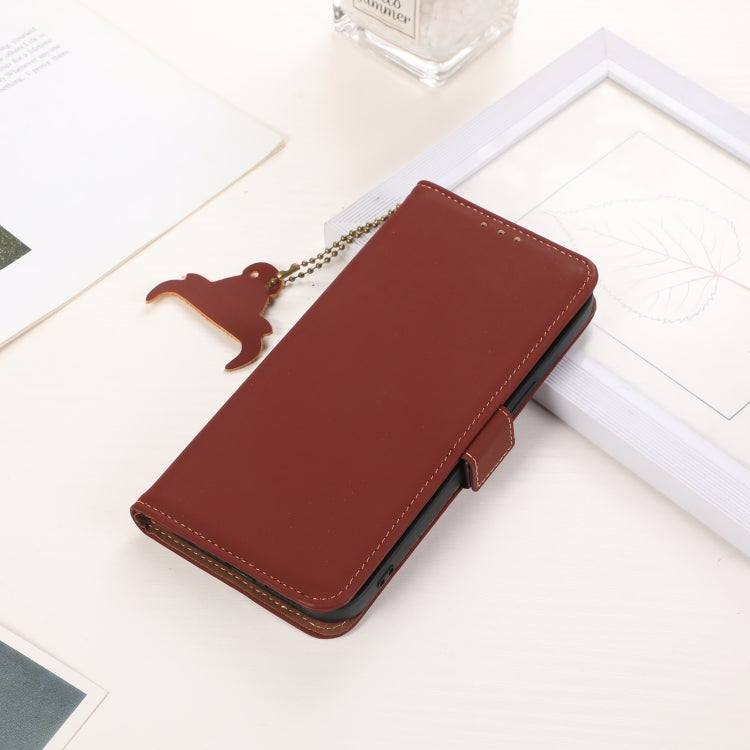 For iPhone 16 Pro Max Genuine Leather Magnetic RFID Leather Phone Case(Coffee)