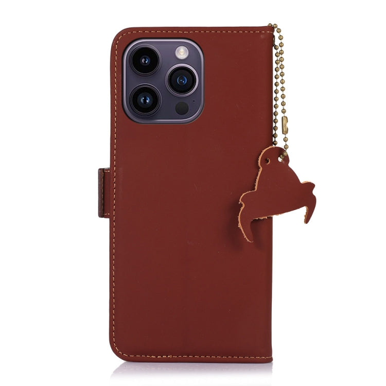For iPhone 16 Pro Max Genuine Leather Magnetic RFID Leather Phone Case(Coffee)