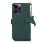 For iPhone 16 Pro Max Genuine Leather Magnetic RFID Leather Phone Case(Green)