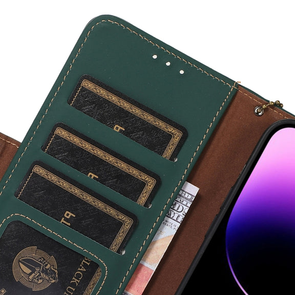 For iPhone 16 Pro Max Genuine Leather Magnetic RFID Leather Phone Case(Green)