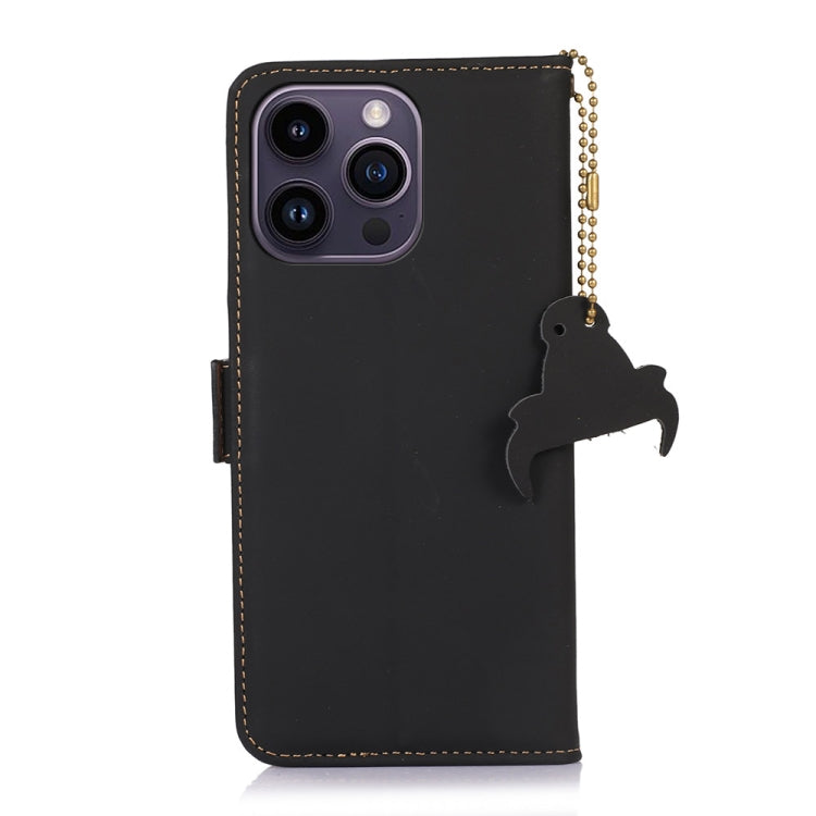 For iPhone 16 Pro Genuine Leather Magnetic RFID Leather Phone Case(Black)