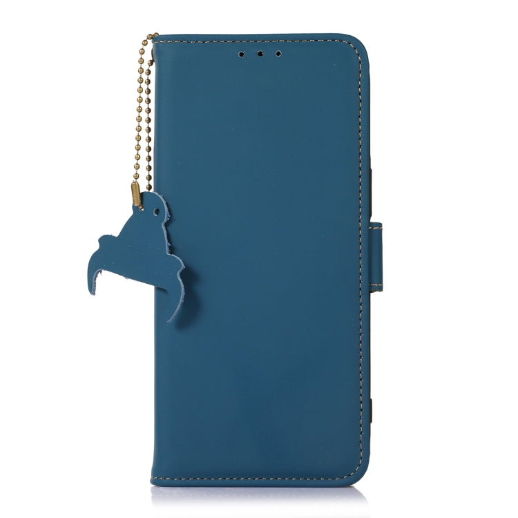 For iPhone 16 Pro Genuine Leather Magnetic RFID Leather Phone Case(Blue)