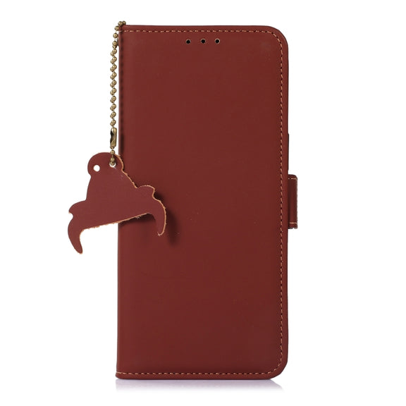 For iPhone 16 Pro Genuine Leather Magnetic RFID Leather Phone Case(Coffee)