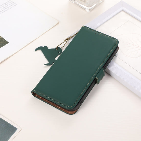 For iPhone 16 Pro Genuine Leather Magnetic RFID Leather Phone Case(Green)