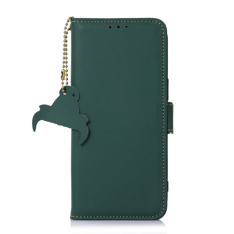 For iPhone 16 Pro Genuine Leather Magnetic RFID Leather Phone Case(Green)