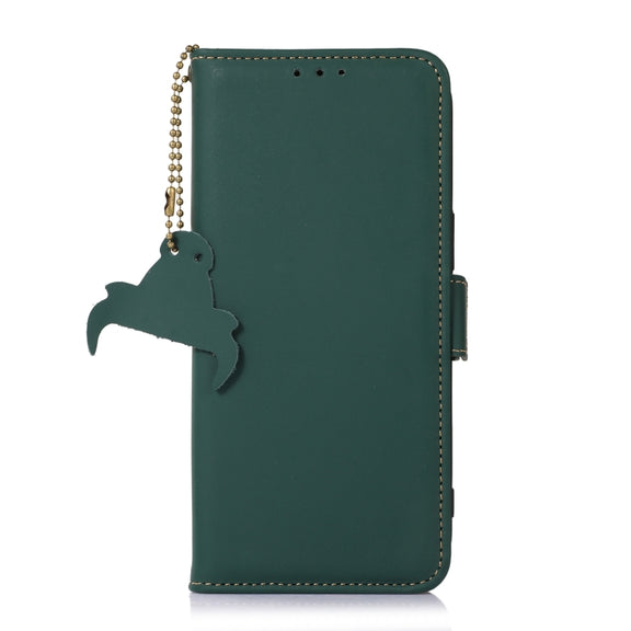 For iPhone 16 Pro Genuine Leather Magnetic RFID Leather Phone Case(Green)
