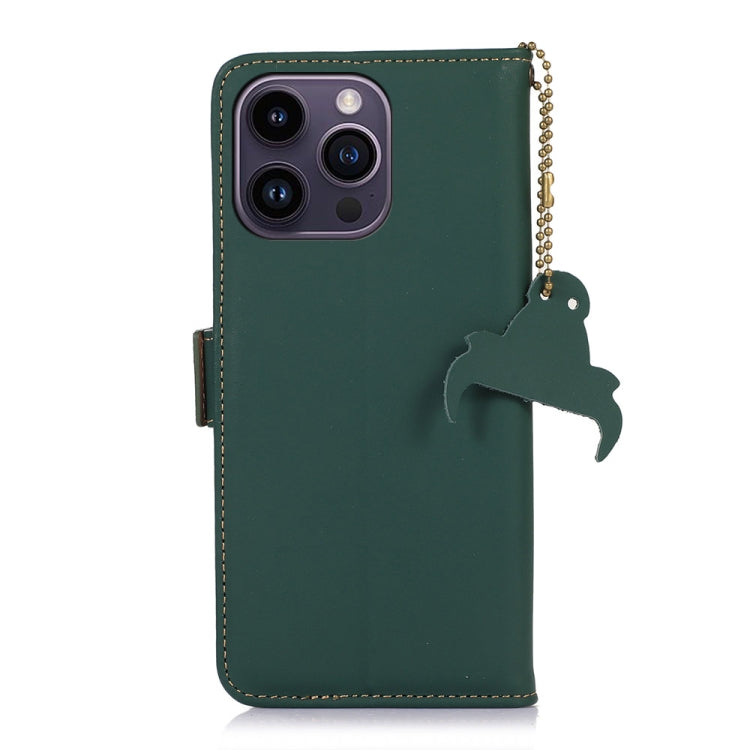 For iPhone 16 Pro Genuine Leather Magnetic RFID Leather Phone Case(Green)