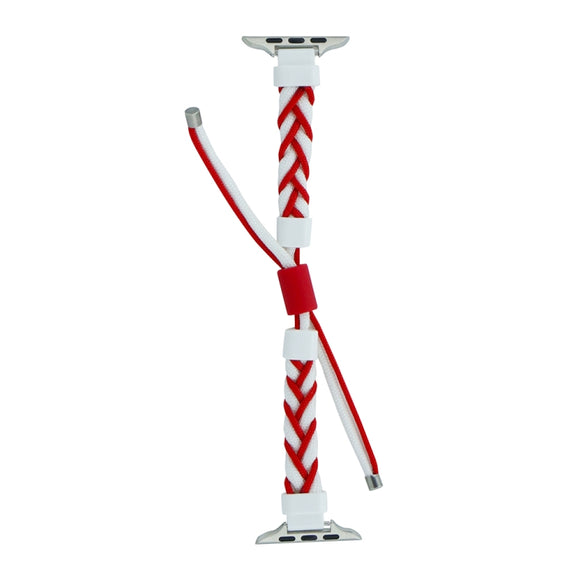 Silicone Bean Braided Cord Nylon Watch Band For Apple Watch Ultra 49mm(White Red)