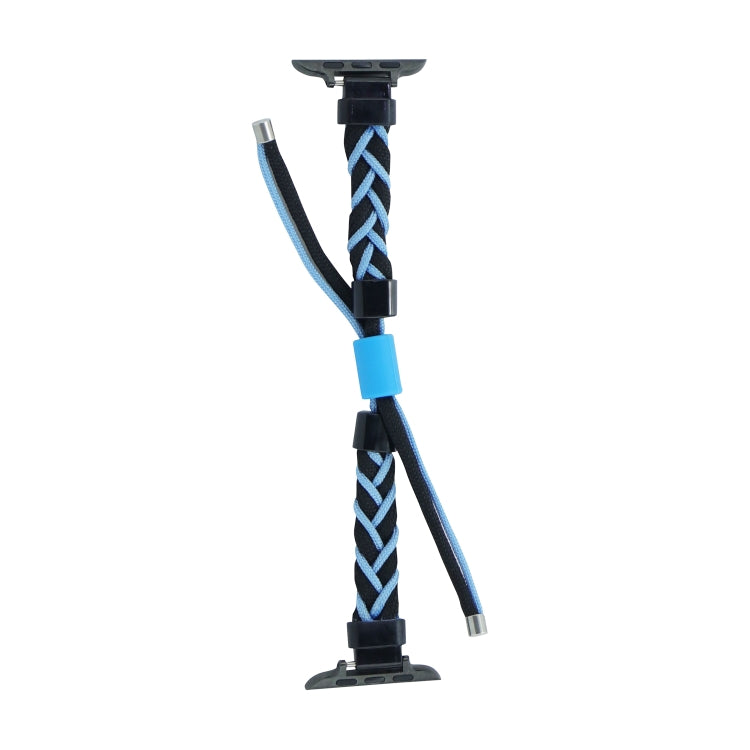 Silicone Bean Braided Cord Nylon Watch Band For Apple Watch Ultra 49mm(Black Blue)