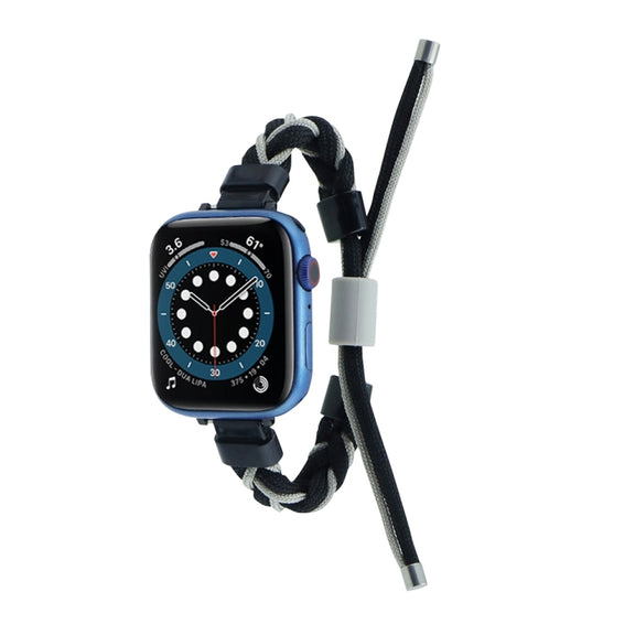 Silicone Bean Braided Cord Nylon Watch Band For Apple Watch Ultra 2 49mm(Black Grey)