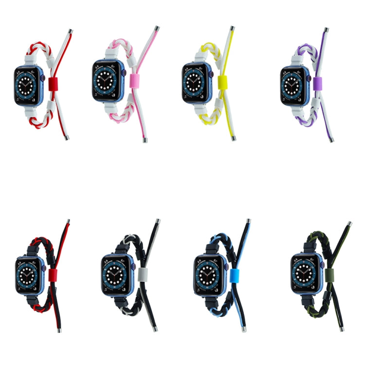 Silicone Bean Braided Cord Nylon Watch Band For Apple Watch Ultra 49mm(White Yellow)