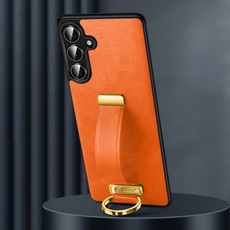 For Samsung Galaxy S25 5G SULADA PC Hybrid Leather Texture Skin Feel Shockproof Phone Case(Orange)