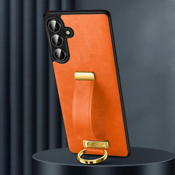 For Samsung Galaxy S25 5G SULADA PC Hybrid Leather Texture Skin Feel Shockproof Phone Case(Orange)