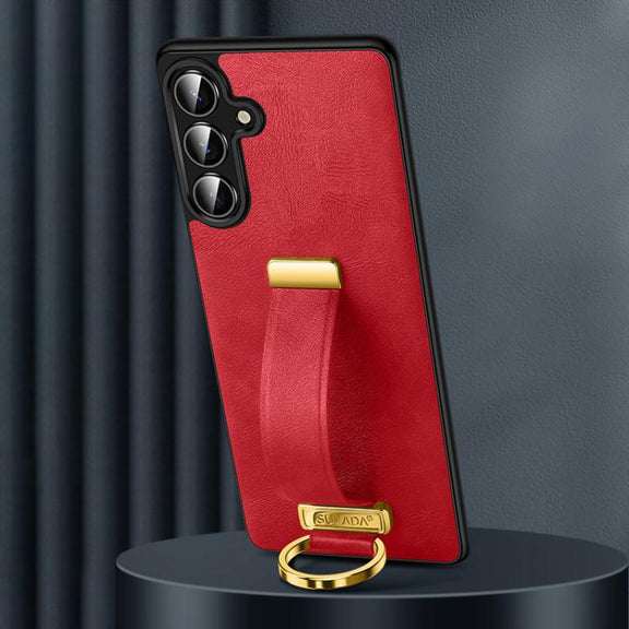 For Samsung Galaxy S25 5G SULADA PC Hybrid Leather Texture Skin Feel Shockproof Phone Case(Red)