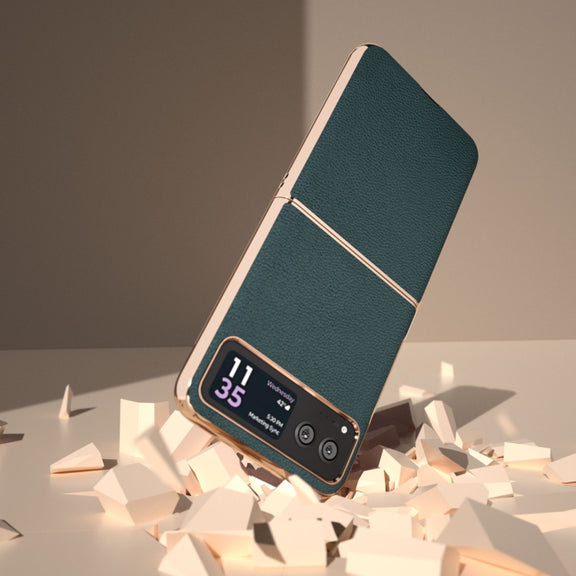 For Motorola Razr 40 Nano Plating Genuine Leather Luolai Series Phone Case(Dark Green)
