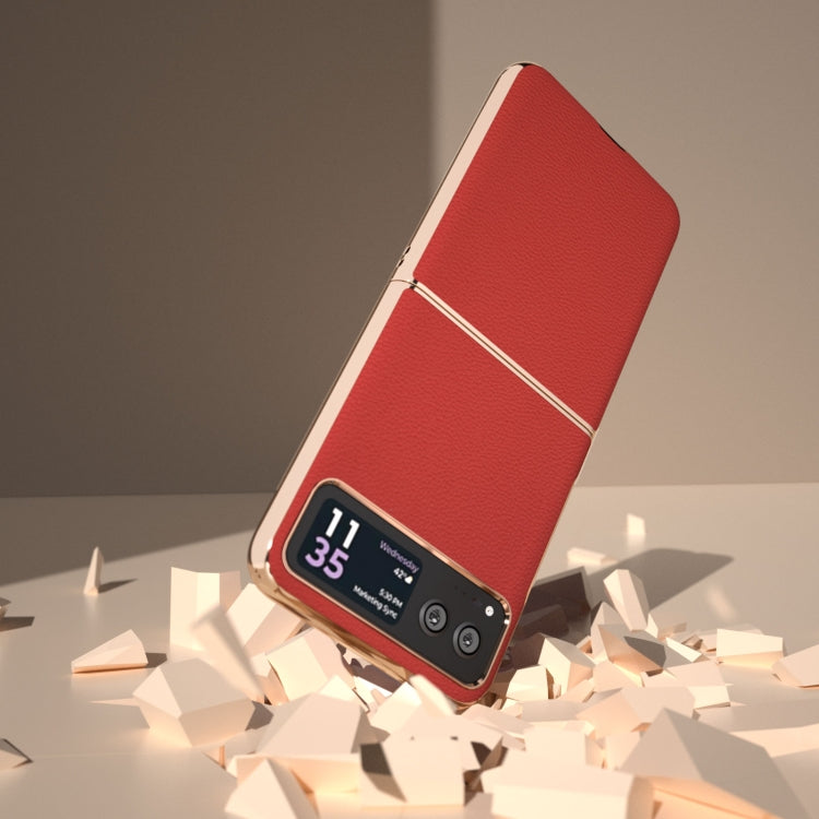 For Motorola Razr 40 Nano Plating Genuine Leather Luolai Series Phone Case(Red)