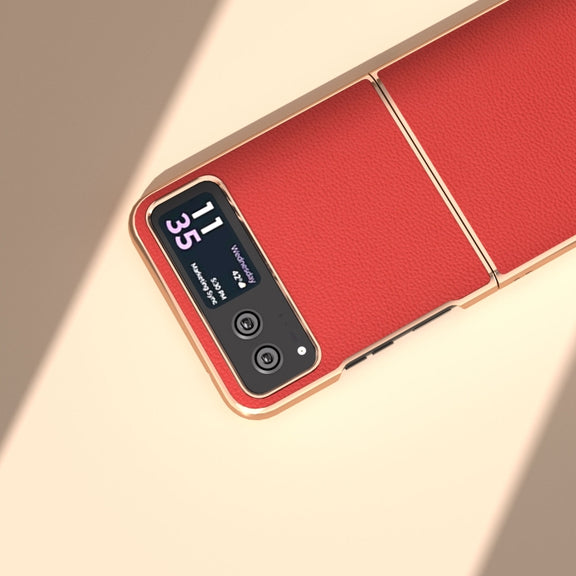 For Motorola Razr 40 Nano Plating Genuine Leather Luolai Series Phone Case(Red)