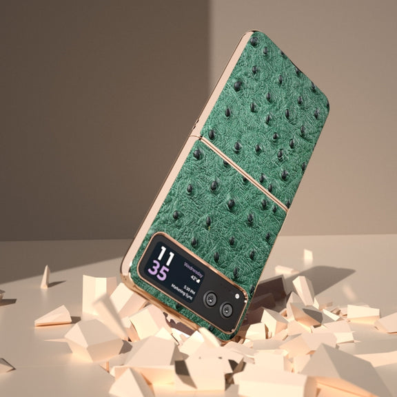 For Motorola Razr 40 Nano Plating Genuine Leather Ostrich Texture Phone Case(Green)