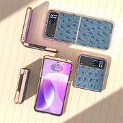 For Motorola Razr 40 Nano Plating Genuine Leather Ostrich Texture Phone Case(Blue)