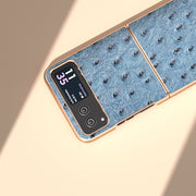 For Motorola Razr 40 Nano Plating Genuine Leather Ostrich Texture Phone Case(Blue)