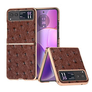 For Motorola Razr 40 Nano Plating Genuine Leather Ostrich Texture Phone Case(Coffee)
