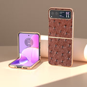 For Motorola Razr 40 Nano Plating Genuine Leather Ostrich Texture Phone Case(Coffee)