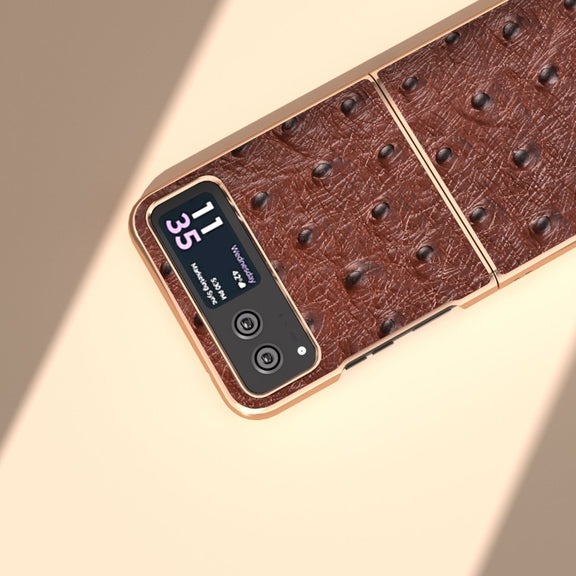 For Motorola Razr 40 Nano Plating Genuine Leather Ostrich Texture Phone Case(Coffee)