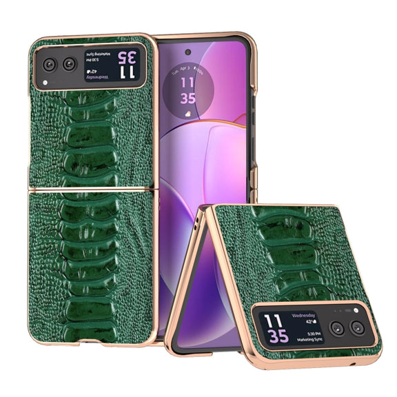 For Motorola Razr 40 Nano Plating Genuine Leather Weilai Series Phone Case(Green)