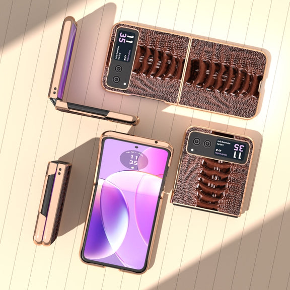 For Motorola Razr 40 Nano Plating Genuine Leather Weilai Series Phone Case(Coffee)