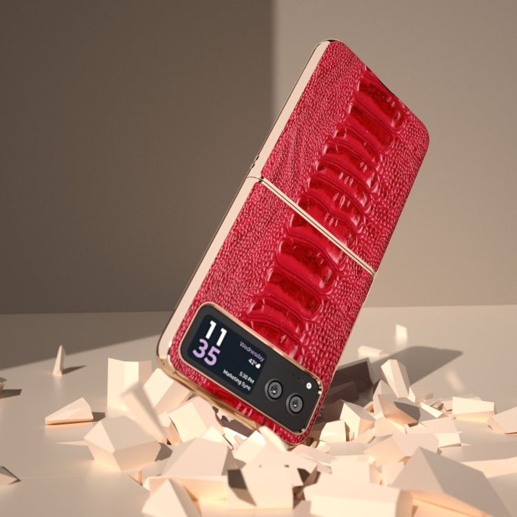 For Motorola Razr 40 Nano Plating Genuine Leather Weilai Series Phone Case(Red)