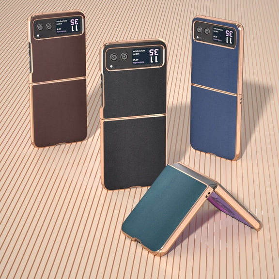For Motorola Razr 40 Nano Plating Genuine Leather Xiaoya Series Phone Case(Blue)